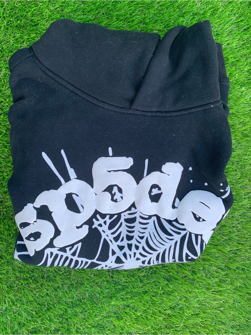 Black Graphic Hoodie with White 'sp5der' Print